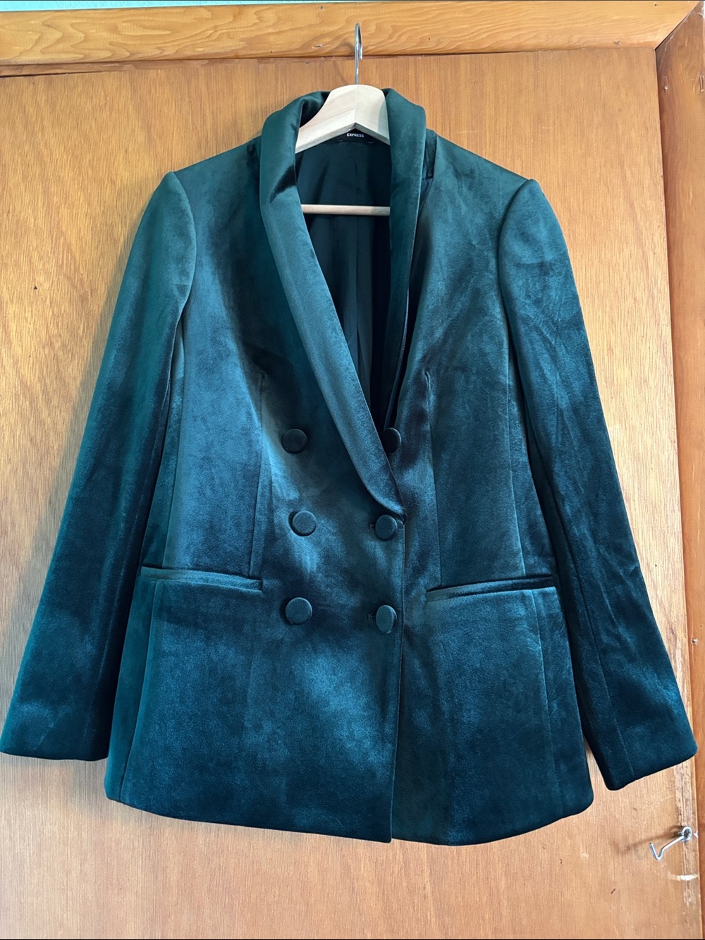Express Dark Green Velvet Women’s Double-Breasted Blazer Jacket Size S Like New